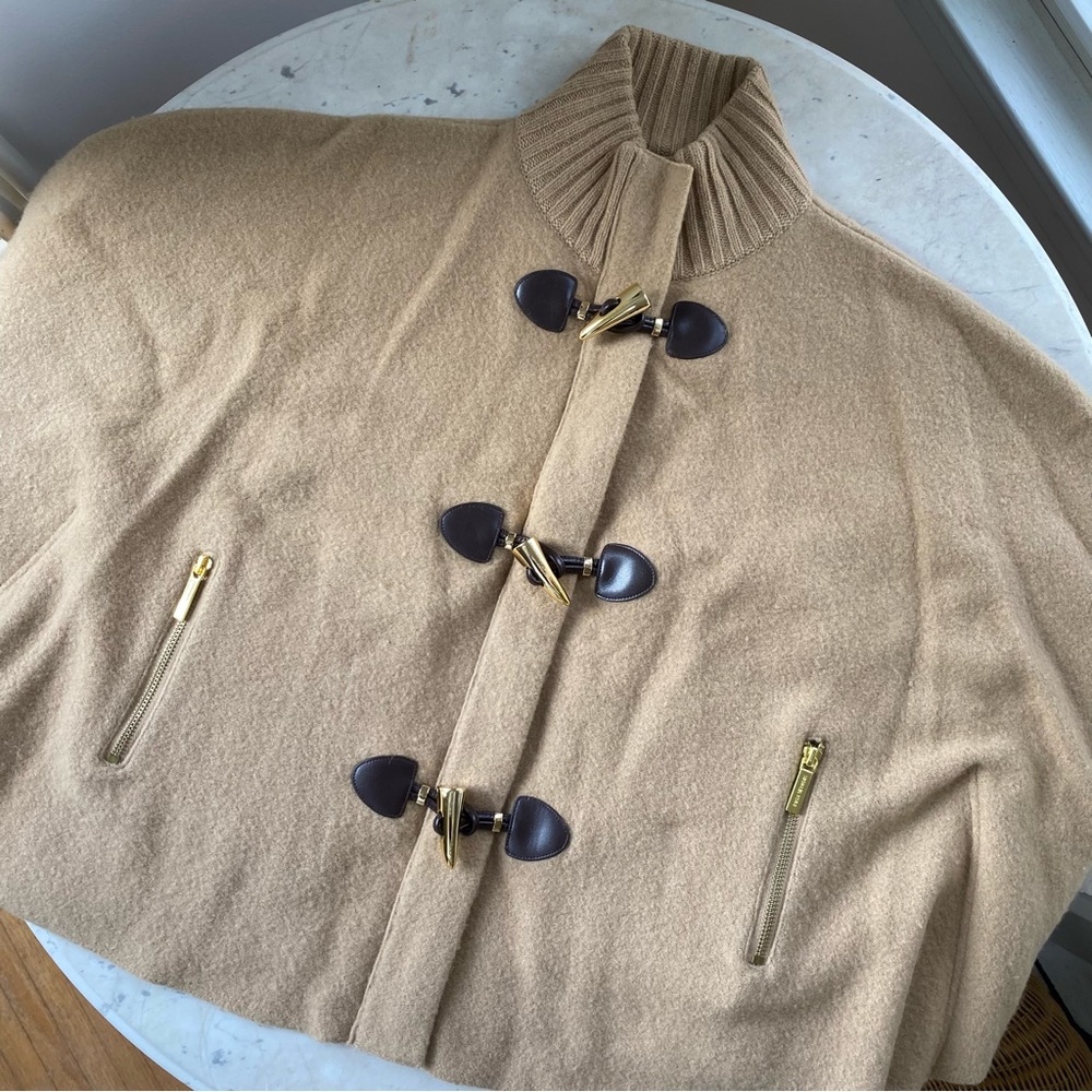 michael michael kors camel poncho cape 100% real lamb wool